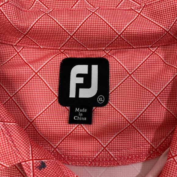 FootJoy Polo Shirt Mens XL Extra Large Salmon Diamond Print Performance Golf - Picture 4 of 9